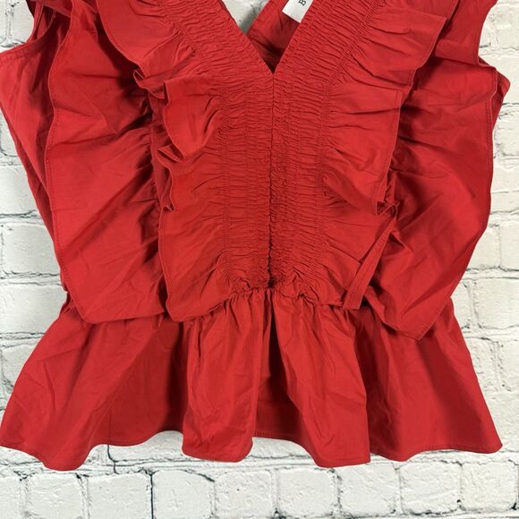 NWT BURU Red Deep V-Neck Peplum Tank Top Blouse Smocked Ruffle - Picture 5 of 10